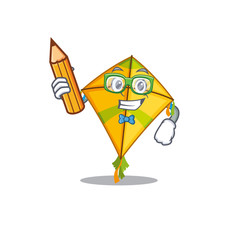 A smart student kite character with a pencil and glasses