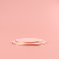 Pastel pink and rose gold podium for advertising and marketing. Minimal stand 3d illustration.