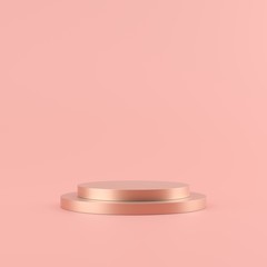 Pastel pink and rose gold podium for advertising and marketing. Minimal stand 3d illustration.