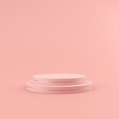 Pastel pink and rose gold podium for advertising and marketing. Minimal stand 3d illustration.