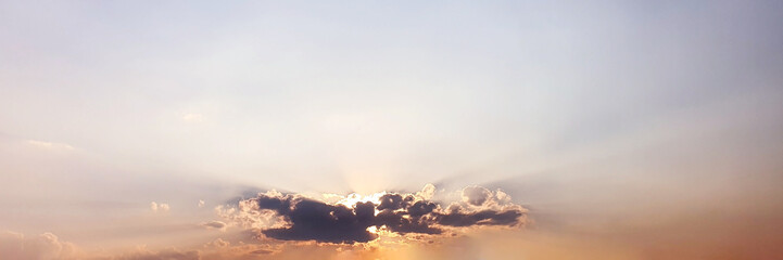Panorama of Dramatic vibrant color with beautiful cloud of sunrise and sunset. Panoramic image.