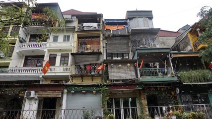 colorful houses in hanois train street