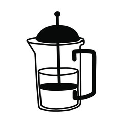 French press for tea. Тeapot. Vector illustration on a white background.