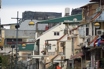 small alley in residential area of megacity hanoi