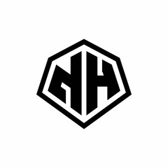 NH monogram logo with hexagon shape and line rounded style design template