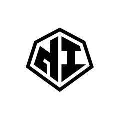 NI monogram logo with hexagon shape and line rounded style design template