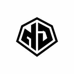 NJ monogram logo with hexagon shape and line rounded style design template