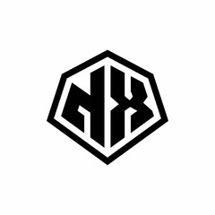 NX monogram logo with hexagon shape and line rounded style design template