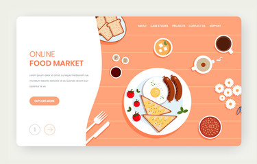 Online food market vector website landing page design template
