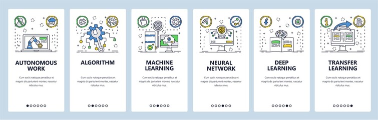 Machine learning website and mobile app onboarding screens vector template