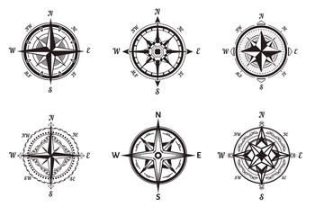 Obraz premium Compasses isolated icons, Rose of wind, nautical navigation