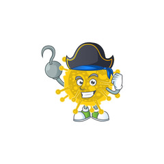 One hand Pirate cartoon design style of coronavirus pandemic wearing a hat