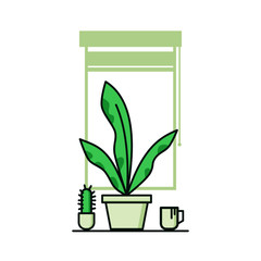 Outline illustration of a plants and coffee