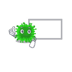 cute minunacovirus cartoon character Thumbs up bring a white board