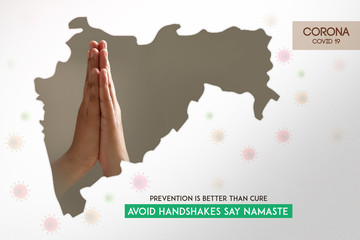 Corona virus concept for Maharashtra State , avoid handshakes social awareness poster for stop...