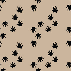Hedgehog simple track background seamless repeat vector black silhouettes on tan. surface pattern design