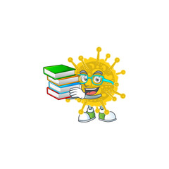 A hard-working student in coronavirus pandemic cartoon design with book