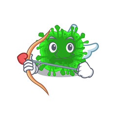 Romantic picture of minunacovirus Cupid cartoon character with arrow and wings