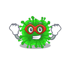 A picture of minunacovirus in a Super hero cartoon character