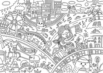 Fototapeta premium Doodle World Coloring Book