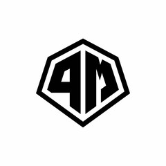 PM monogram logo with hexagon shape and line rounded style design template