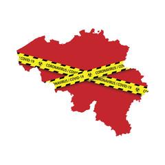 Naklejka premium Map of Belgium with warning quarantine yellow tape. Danger coronavirus Banner