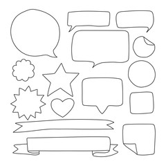 Obraz premium Set of doodle design elements. Objects and symbols on the business, social, technology theme. Hand-drawn elements isolated on white background.