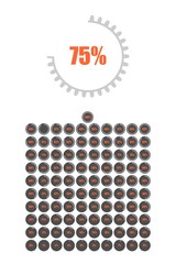 Gear shape percentage diagrams from 0 to 100 for web design, user interface or infographic. The measuring device icon. Sign tachometer, speedometer, indicators.
