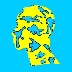 Travel and vacation vintage pattern. Double exposure portrait of man