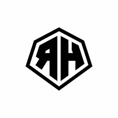 RH monogram logo with hexagon shape and line rounded style design template