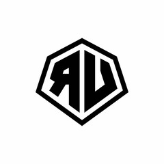 RV monogram logo with hexagon shape and line rounded style design template