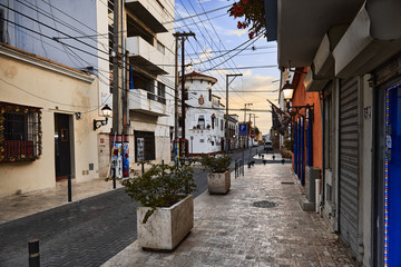 Street view of old town. Colonial Architecture Detail. Typical colonial style. Streets Of Santo Domingo, Dominican Republic. 