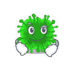 Fototapeta premium Funny minunacovirus mascot character showing confident gesture