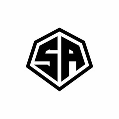 SA monogram logo with hexagon shape and line rounded style design template