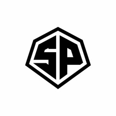 SP monogram logo with hexagon shape and line rounded style design template