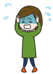 混乱する女性　ポーズ　イラスト