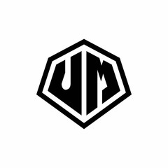 UM monogram logo with hexagon shape and line rounded style design template