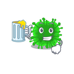 Fototapeta premium Cheerful minunacovirus mascot design with a glass of beer