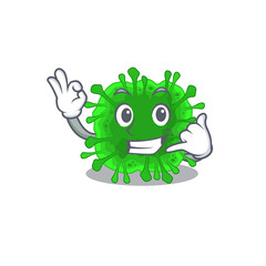 minunacovirus mascot cartoon design showing Call me gesture