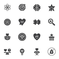 Social Responsibility vector icons set, modern solid symbol collection, filled style pictogram pack. Signs, logo illustration. Set includes icons as business ethics, core values, strategy, trust, goal