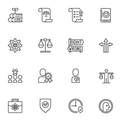 Business Ethics line icons set. linear style symbols collection, outline signs pack. vector graphics. Set includes icons as Social Responsibility, Core values, Brainstorming, Teamwork, Transparency