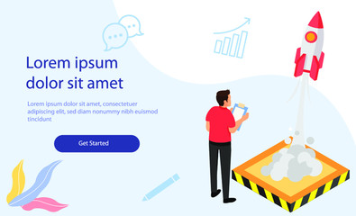 Courses investor illustration on landing page template Premium Vector