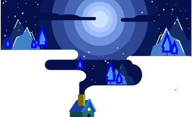 Illustrator of House, moonnight star background