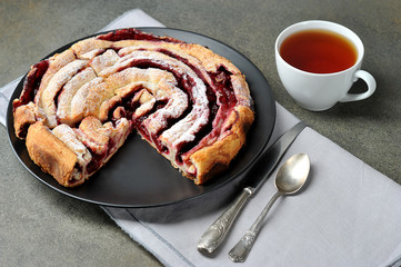 tea with a mug and cherry pie