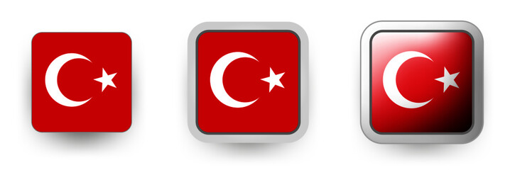 6 Turkey vector icons button shield and gear, flat and volumetric style in flag colors red, white for flyer any holiday design or poster