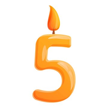 Five Number Candle Icon. Cartoon Of Five Number Candle Vector Icon For Web Design Isolated On White Background