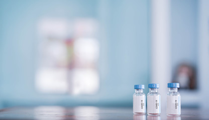 close up on vaccine bottle for fight and protection coronavirus (MERS-n COV) or at medical...