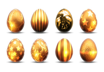 Happy Easter! Set of Easter eggs with different pattern.  High detailed realistic illustration