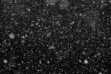 Snowfall. Falling snowflakes on black background. - obrazy, fototapety, plakaty