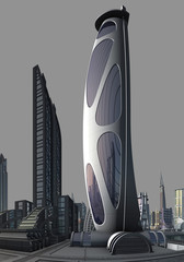 3D Rendered Futuristic Building Isolated on Gray Background - 3D Illustration © diversepixel